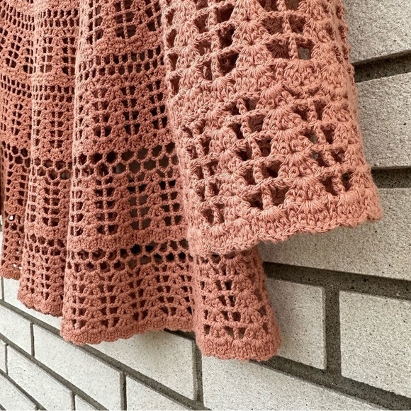 Leo & Sage Chai Peach Crochet Bell Sleeve Pullover Sweater Boho 100% Cotton Sz S - Picture 6 of 9